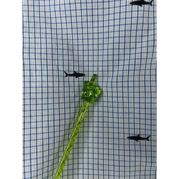 Daniel Cremieux Mens XL Shirt Blue White Plaid Button Up Short Sleeve Shark Fish - Picture 8 of 8